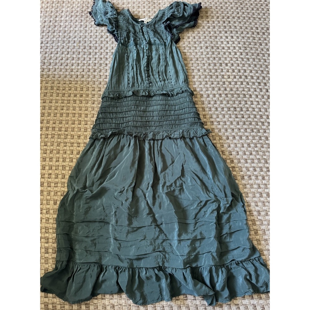 Sea New York Flutter Sleeve Lace-Trim Azzedine Emerald Smoked Midi Dress Size 4 - Picture 4 of 6